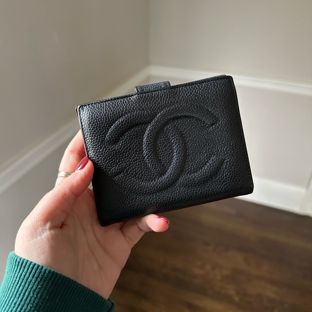Chanel Timeless Compact Black Caviar Wallet Kisslock WOC
